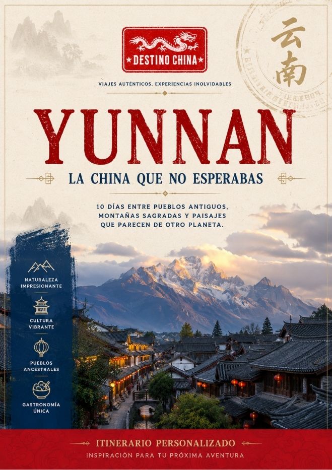 ejemplo itinerario yunnan de destino china con paisaje en montañas y elementos destacados
